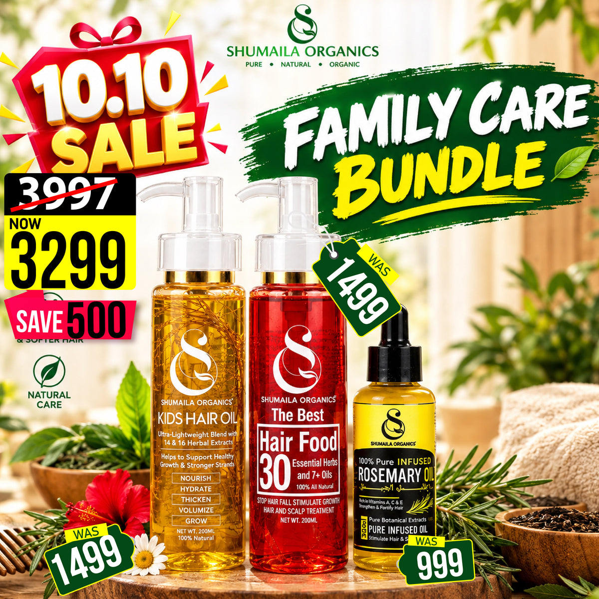 Family Care Bundle – Kids Hair Oil, Hair Food 30, & Pure Infused Rosemary Oil