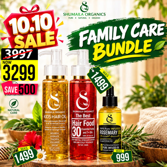 Family Care Bundle – Kids Hair Oil, Hair Food 30, & Pure Infused Rosemary Oil
